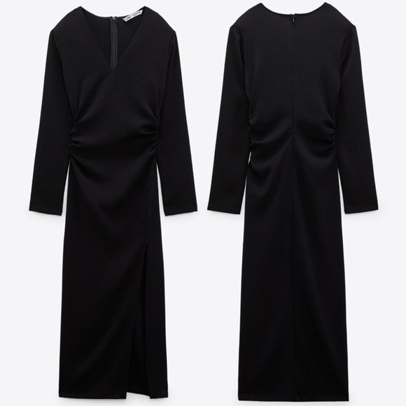ZARA RUCHED MIDI DRESS - Picture 2 of 5